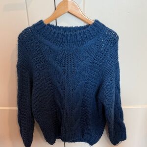 Renee C. Cable Knit Crew Sweater in Deep Teal